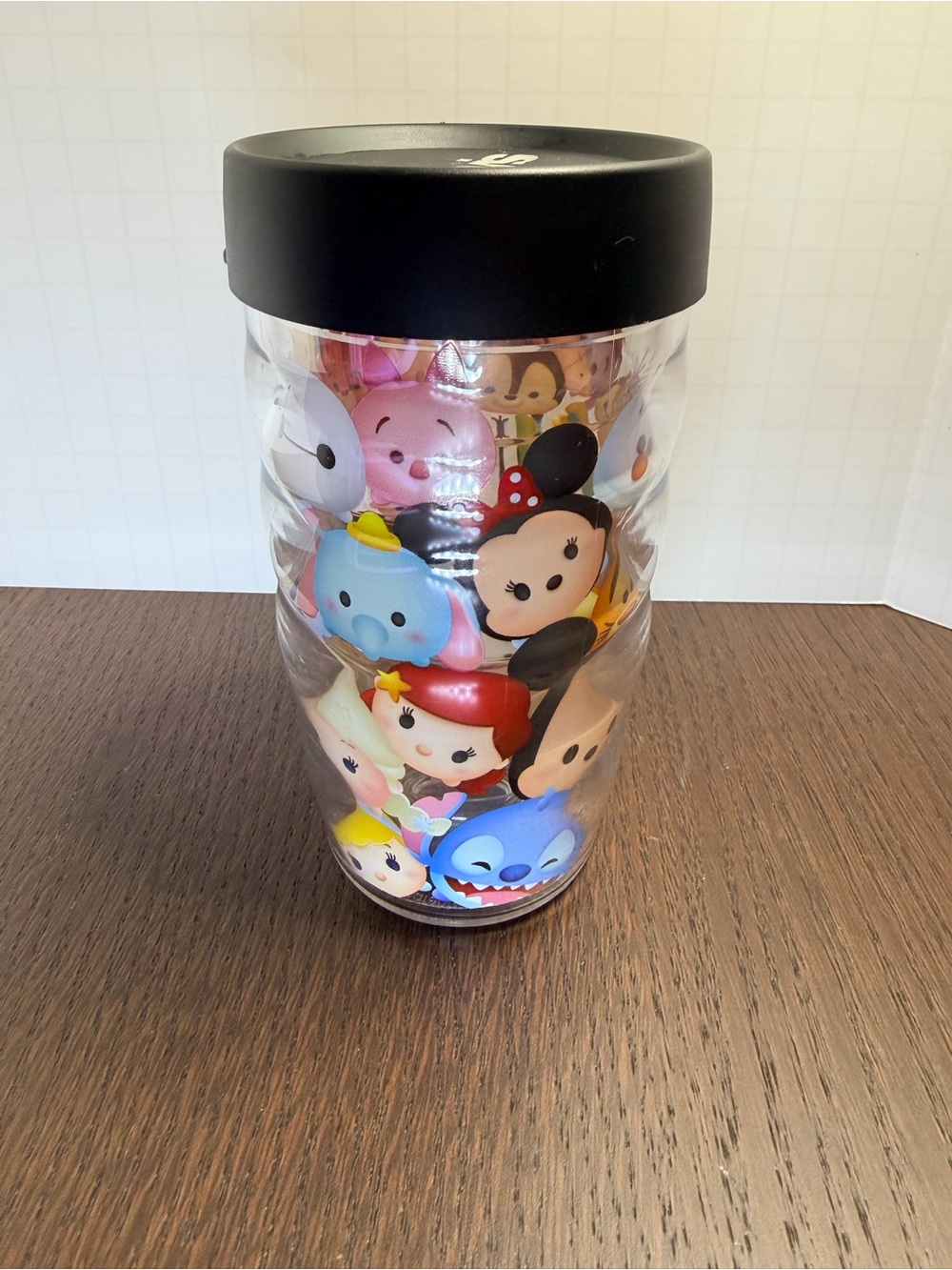 tervis Black Lid Disney Tsum Tsum Clear Travel Tumbler 5 3/4” tall